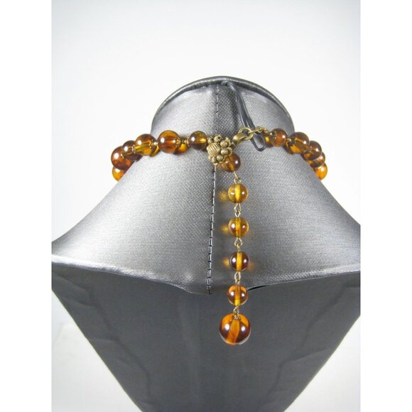 Miriam Haskell FAUX Amber Lucite Marbled Beaded Necklace 12 in Vintage Choker - Picture 6 of 8